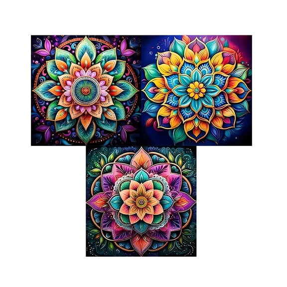 3 Pack Diamond Art Kits for Adults - Mandala 5D Diamond Painting Kits for Beginner,DIY Gem Art Full Drill Diamond Dots Crystal Craft Kits for Home Wall Decor Gifts 12x12inch
