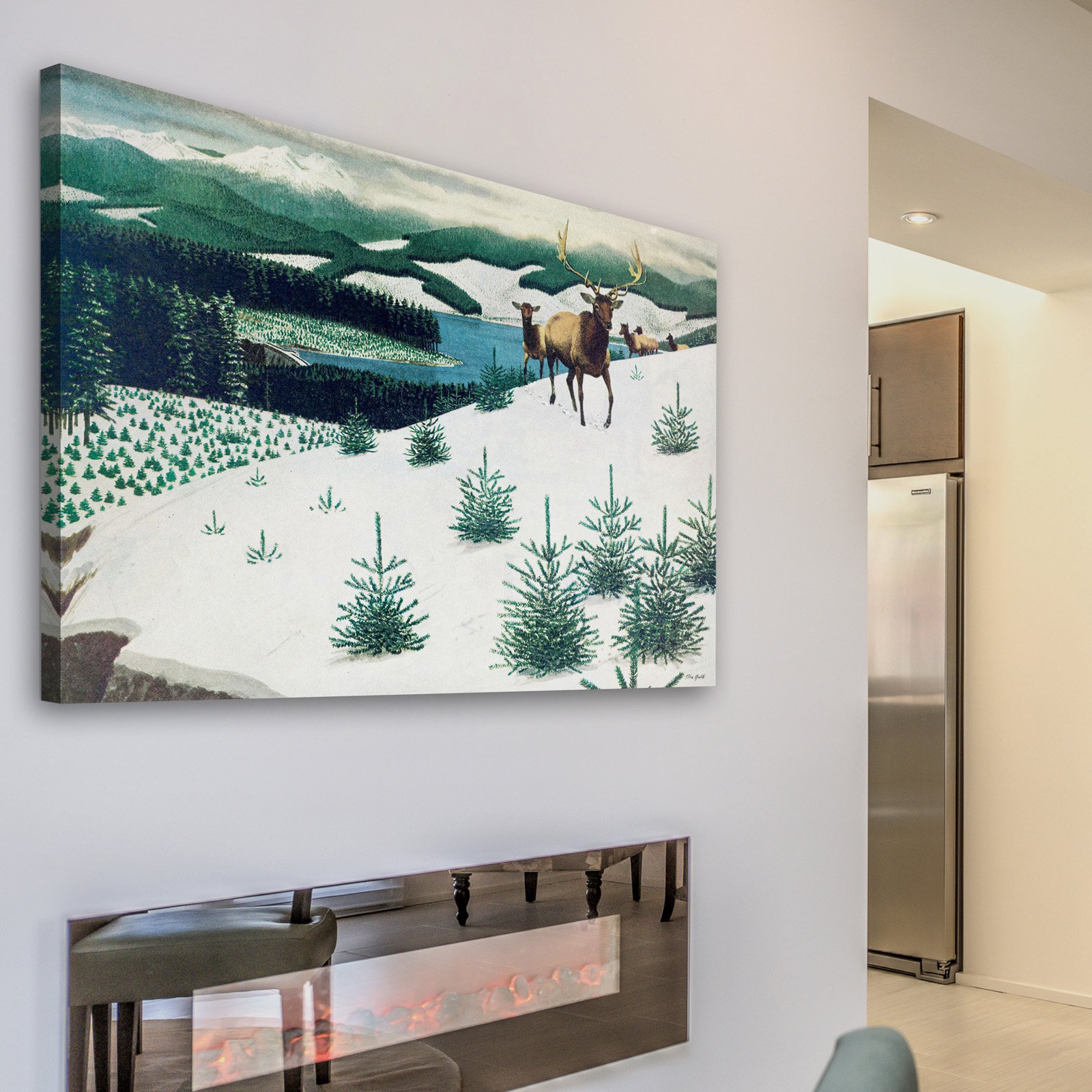 "Elk in Snow" Painting Print on Wrapped Canvas