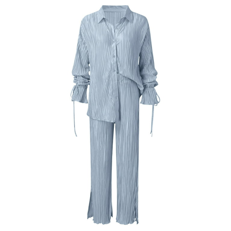 Lisingtool Pajamas for Women Set Womens Pajama Set Long Sleeve Sleepwear  Nightwear Soft Sets with Pockets Pajama Pants Blue