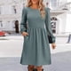 thumbnail image 2 of Vestido de punto de cuello redondo para mujer - Vestido informal de color liso con bolsillos y corte en A, 2 of 5