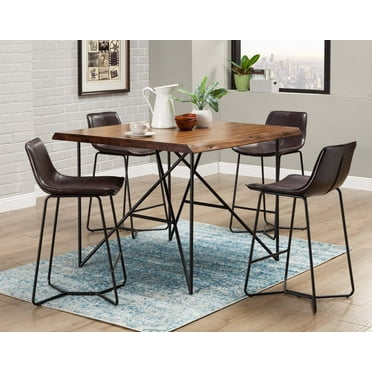 Alpine Furniture Live Edge Solid Wood Pub Table with Metal Legs in Light Walnut