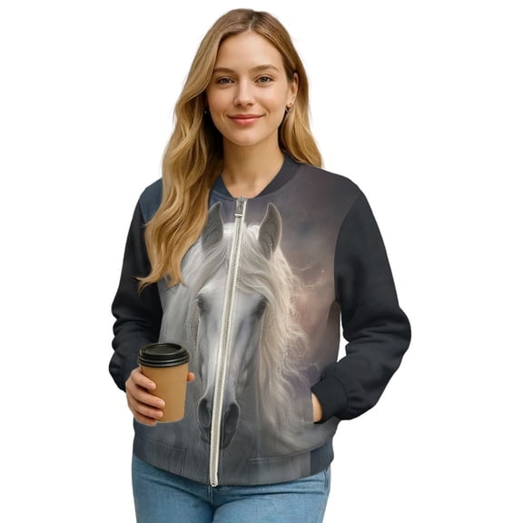 DISNIMO Horse Printed Sweatshirts for Women Long Sleeve Jackets Zip Up Outwear Fall Winter Clothes, S