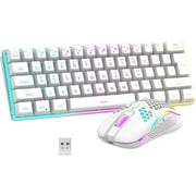 60% Wireless Gaming Keyboard and Mouse Combo with 2500mAh Battery Ultra-Compact RGB Mechanical Feel Keyboard Lightweight Honeycomb Optical Mouse White