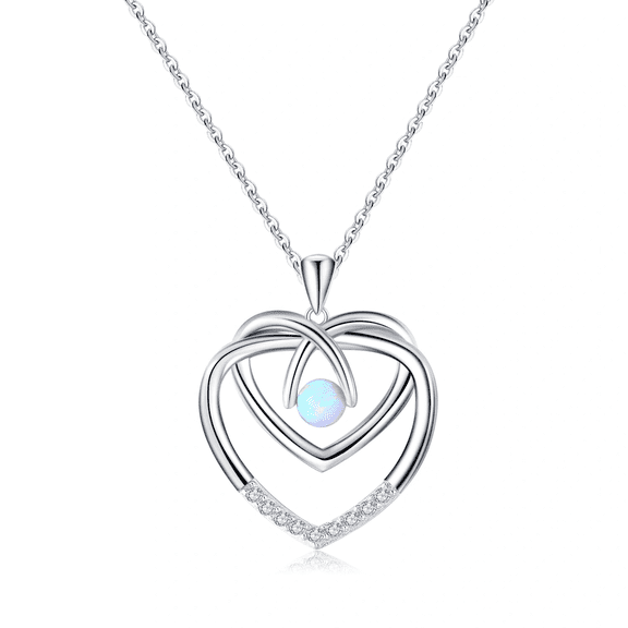 TANGPOET Opal Heart Pendant Necklace 925 Sterling Silver Jewelry