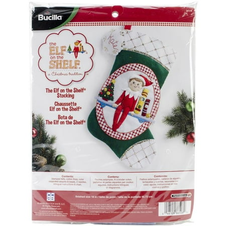 Christmas Page Kit - Bucilla 18-Inch Christmas Stocking Felt Applique Kit, 86508 The Elf on The Shelf