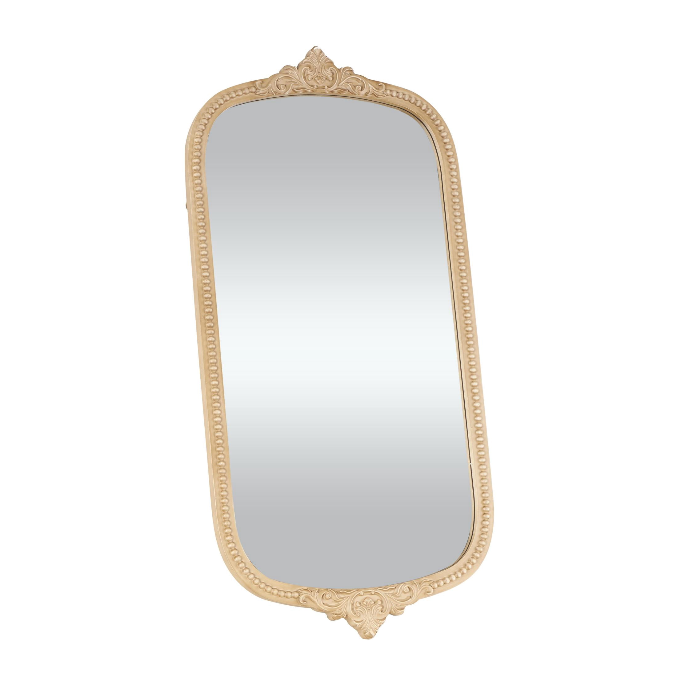 DecMode 24" x 48" Light Brown Oval Scroll Wall Mirror with Beaded Frame