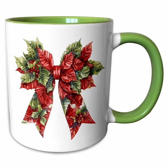 3drose, Pretty Holly Berry Christmas Bow, 11oz Two-tone Green Mug