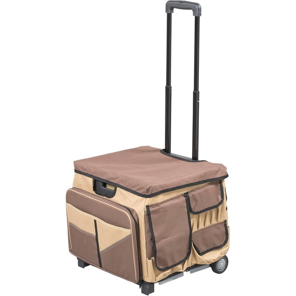 Mobile Utility Cart with Storage Organizer Bag, Rolling Cart, Chocolate/Sand