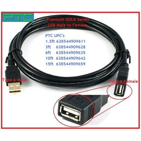 10 ft PTC Premium GOLD Series A-A Male/Female USB2.0 CERTIFIED Extension