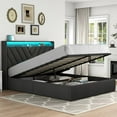 thumbnail image 3 of Loomie Queen Lift Up Bed Frame with Charging Station & LED Lights, Upholstered Bed with Modern Wingback Storage Headboard, Hydraulic Storage, No Box Spring Needed, Wood Slats Support, Dark Grey, 3 of 4
