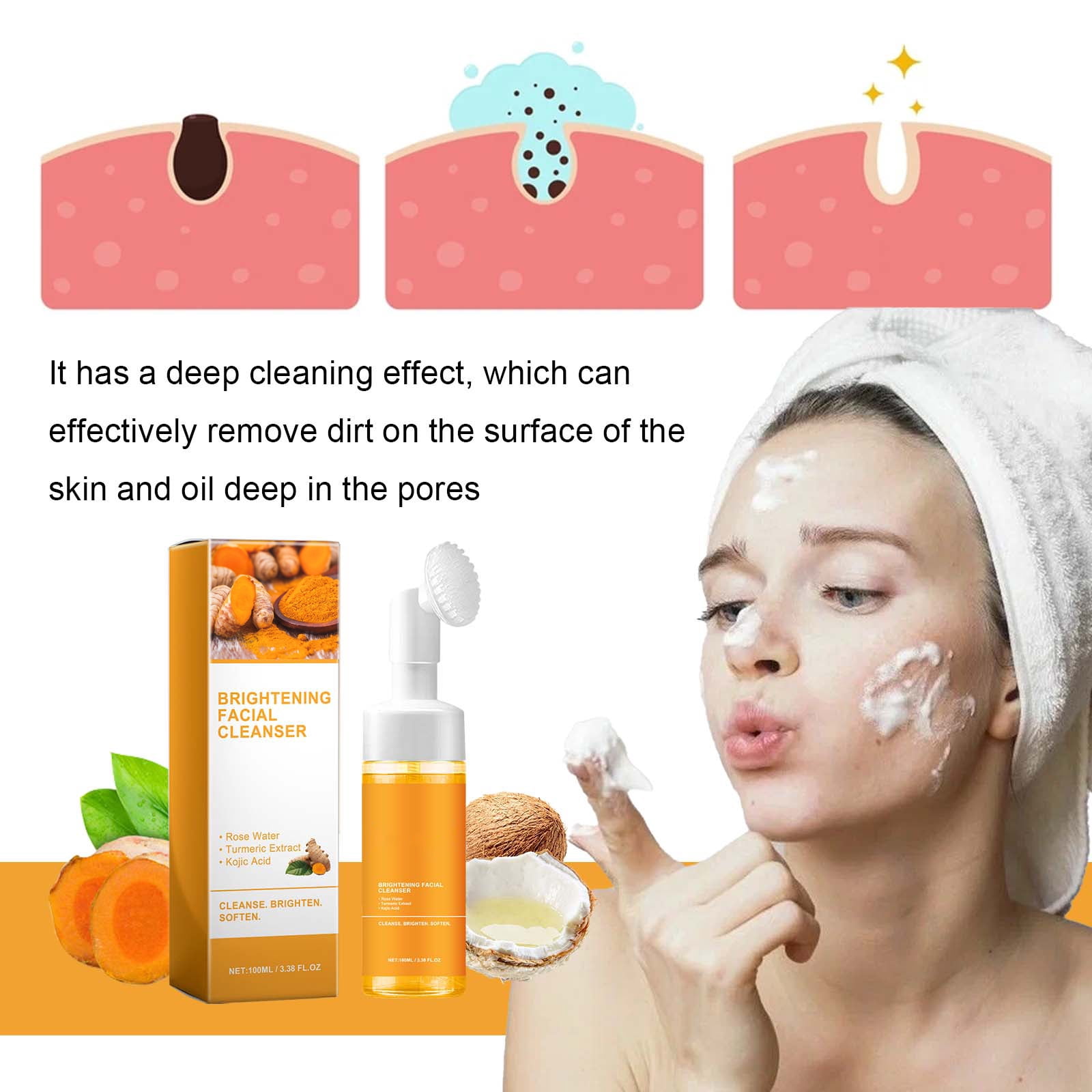Alvantor Brightening Foaming Facial Cleanser with Turmeric and Hyaluronic Acid, 3.38 fl. oz