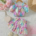 thumbnail image 4 of Hienoo Toddler Girls Summer Outfits Colorful Off Shoulder Crop Top Skirt Set, Sizes 3-4T, 4 of 8