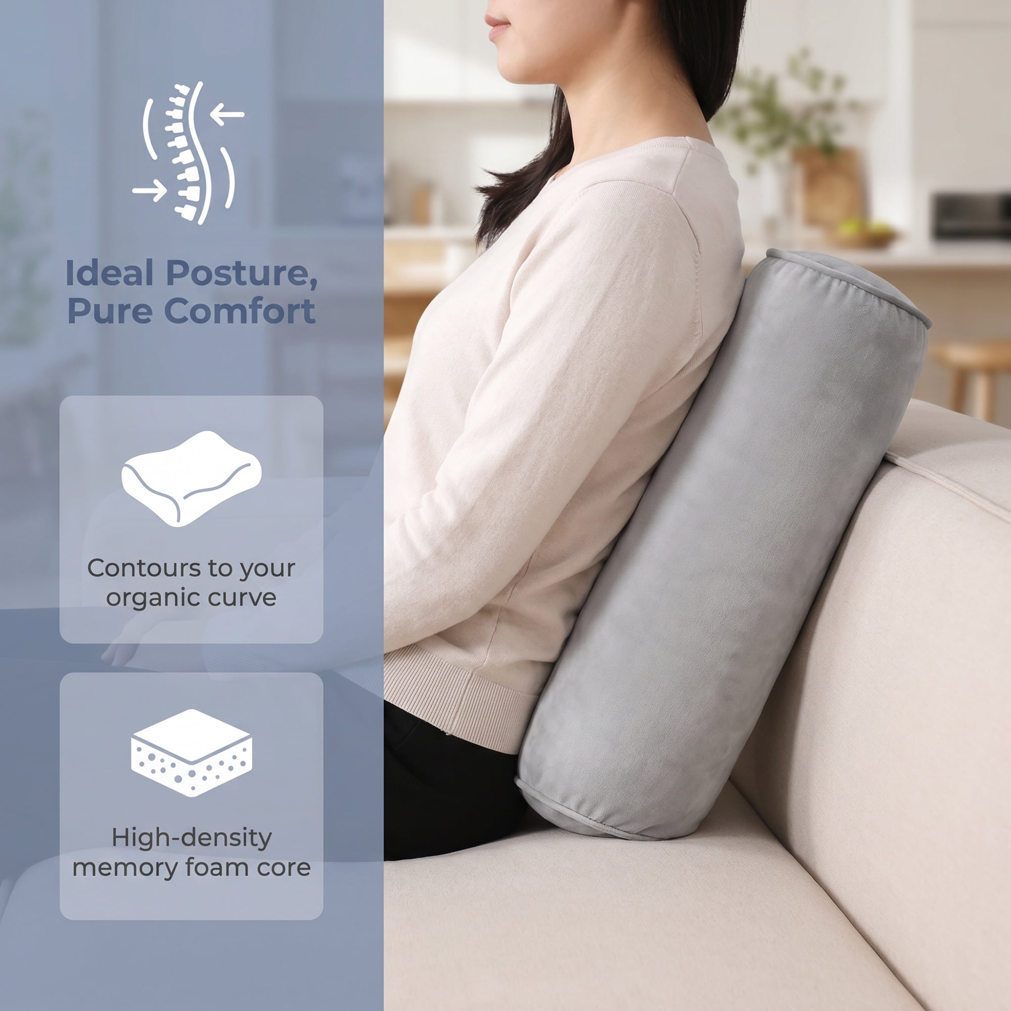 Unique Bargains Lumbar Support Wool Pillow for Back Support Gray 19.7"x6.7"