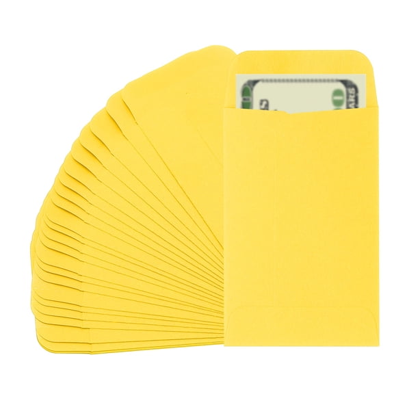 Uxcell Money Envelope, 25 Pcs 3.5" x 2.2" Cash Holder for Checks Coins, Light Yellow