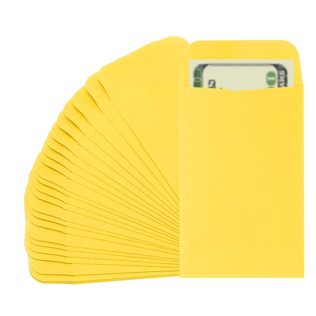 Uxcell Money Envelope, 25 Pcs 3.5" x 2.2" Cash Holder for Checks Coins, Light Yellow