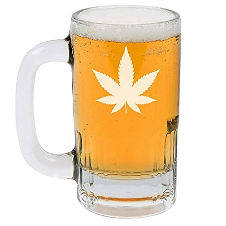 

12oz Beer Mug Stein Glass Cannabis Marijuana Pot Leaf