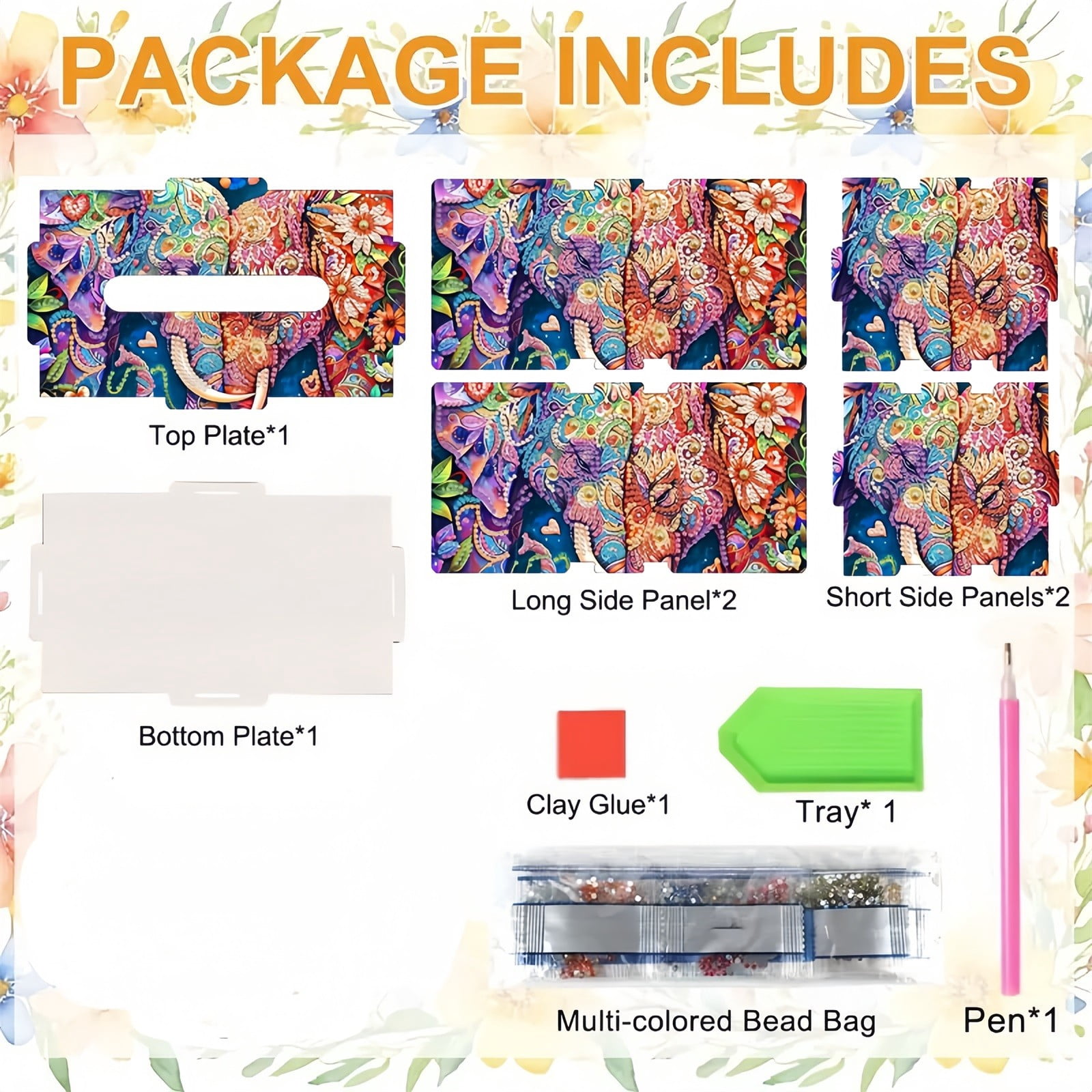 FLOPESN DIY Diamond Art Painting Wooden Assembly Paper Box, 8.86*5.31in, Creative Design Table Decor Rectangular Paper Towel Storage Box-Colorful Patterns