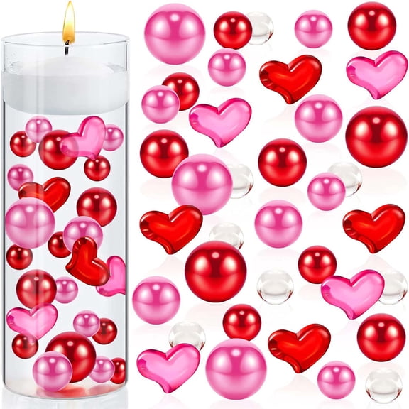 Valentine’S Day Vase Filler, Pearl Candy Bead Stuffing With Assorted Shapes, Plastic Material For Christmas, Holiday, Home Decoration