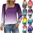thumbnail image 2 of Jamicy Womens Gradient Puff Long Sleeve Tops Square Neck Ribbed Knit Slim Fit Blouse Basic Tee Tops Elegant T Shirts, 2 of 6