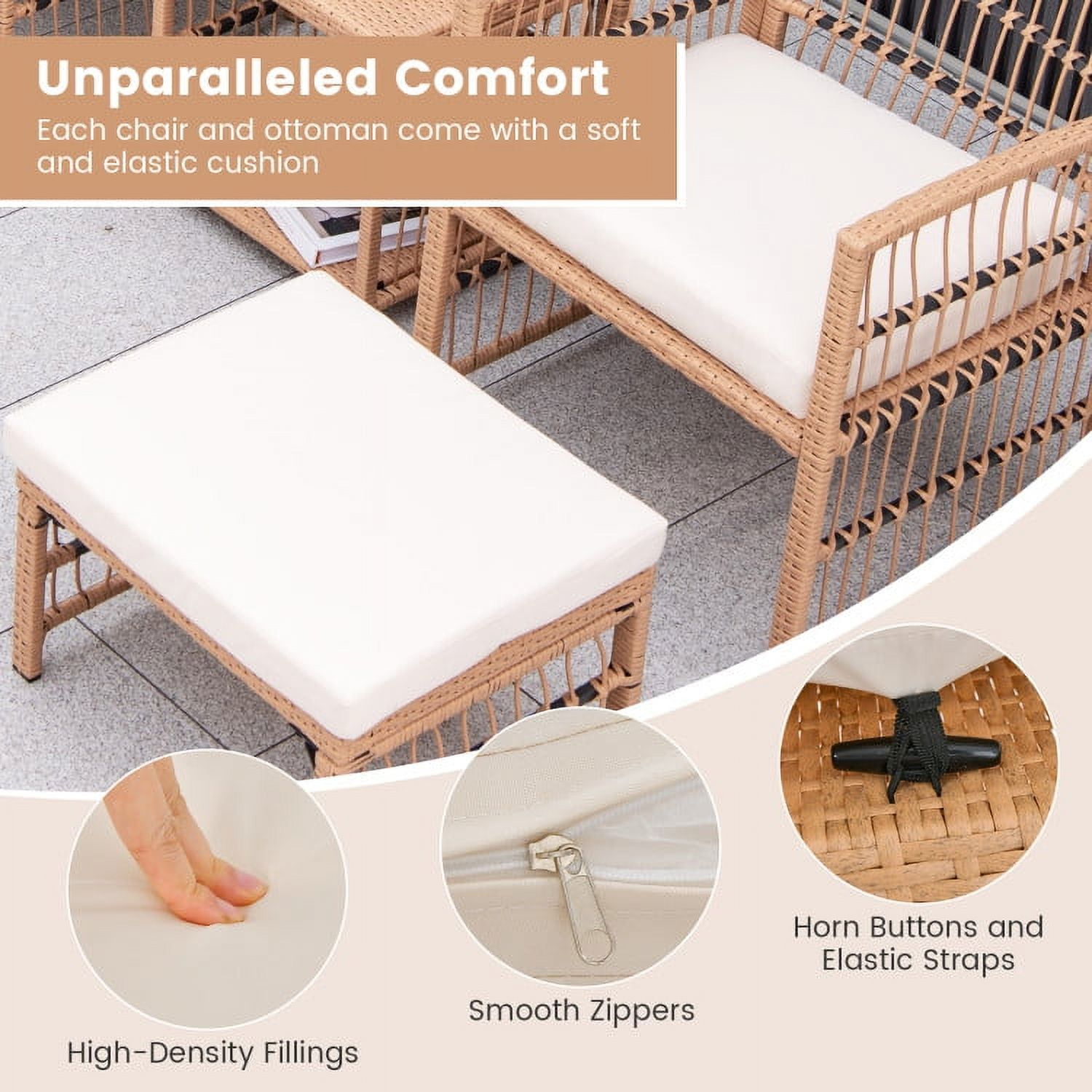Aimee Lii 5 Pieces Patio Wicker Conversation Set, Outdoor Patio Furniture Set, Natural Aimee Lii 5 Pieces Patio Wicker Conversation Set, Outdoor Patio Furniture Set, Natural