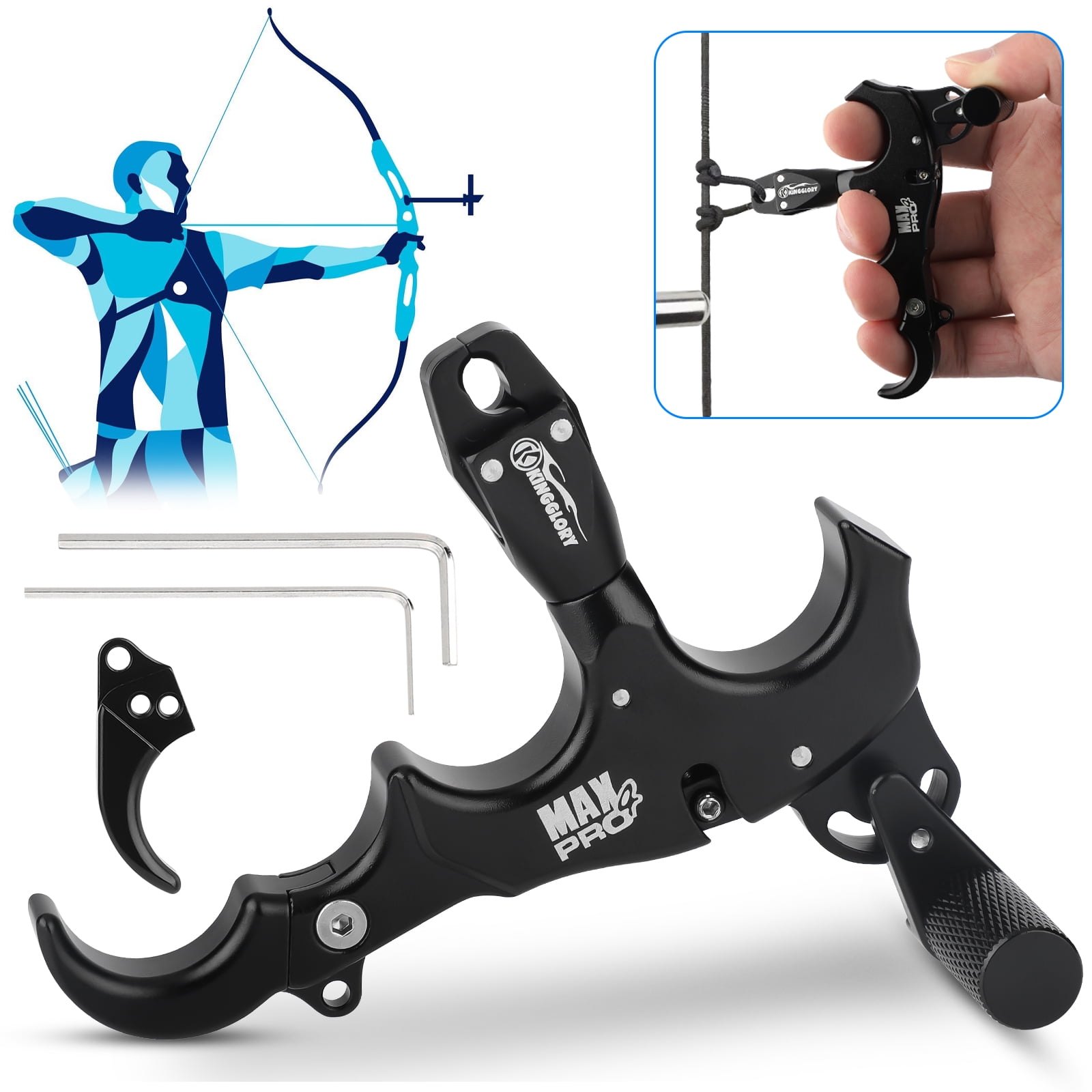 TSV Archery Thumb Trigger, 3 Or 4 Finger Grip Thumb Trigger Release Assistant, 360° Compound Bow