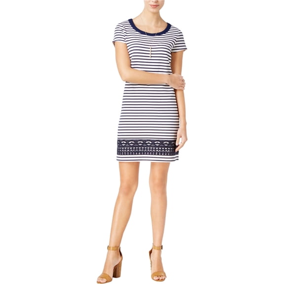 maison Jules Womens Embroidered Sheath Dress, Blue, X-Large