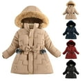 thumbnail image 5 of Ruyang Winter Puffer Jackets for Girls Cinched Waist Furry Hooded Dress Parka Coat Pearl Padded Warm Long Zip Up Outwear, 5 of 5