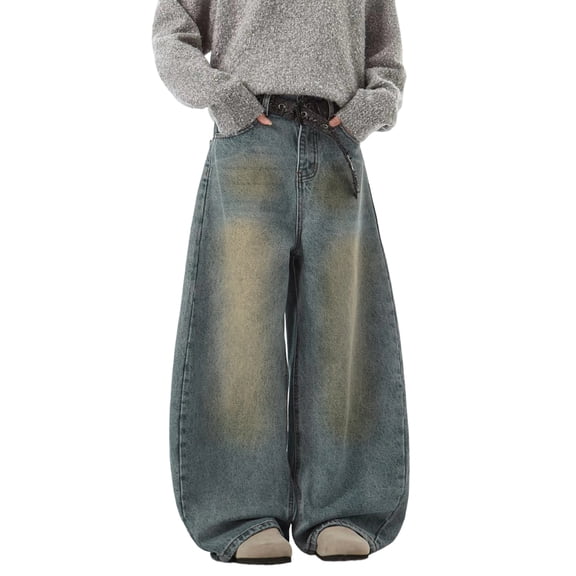 Mrmall Mens Baggy Jeans Casual Loose Fit Wide Leg Vintage Hip Hop Relaxed Fit Denim Jeans Streetwear