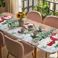thumbnail image 3 of Retro Christmas Table Cloths for 8 Foot Rectangle Tables, Red Snowman Pine Tree Snowflake Elk Wooden Patio Waterproof Elastic Fitted Tablecloths, Washable Rectangular Table Cover for Camping, 3 of 8