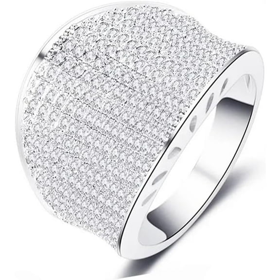 Luxury Crystal Bridal Ring for Women Sparkling Cubic Zirconia Engagement Band Wedding Statement Jewelry Pave Chunky Rhinestone Cocktail Rings Comfort Fit