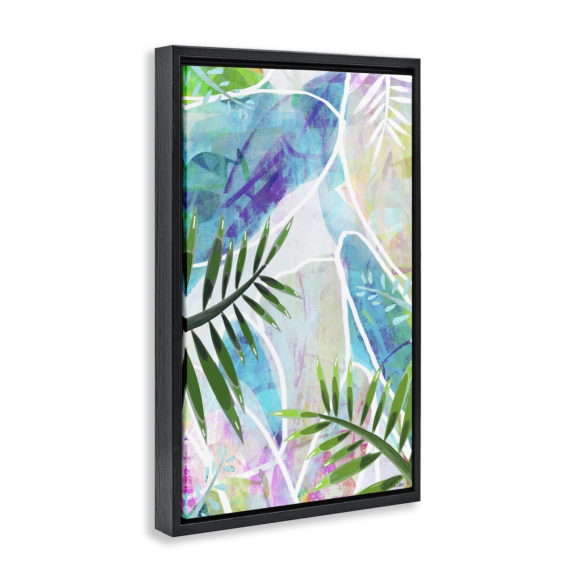 Stupell Industries Layered Tropical Leaves Coastal Painting Black Floater Framed Canvas Art Print Wall Art, 21 x 31