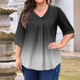 thumbnail image 2 of Abcomgle Plus Size T Shirts for Women Loose Cute Tops V Neck 3/4 Sleeve Gradient Print Blouses 4x-5x Tunics Blouses 2XL,Black, 2 of 5