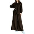 thumbnail image 3 of HVOBTTY Two Piece Sets for Women, Women's Fall Outfits Set, Women's Casual Vintage Solid Color Versatile Loose Long Sleeve Shirt and Wide Leg Pants 2 Piece Set Brown, XXL, 3 of 5
