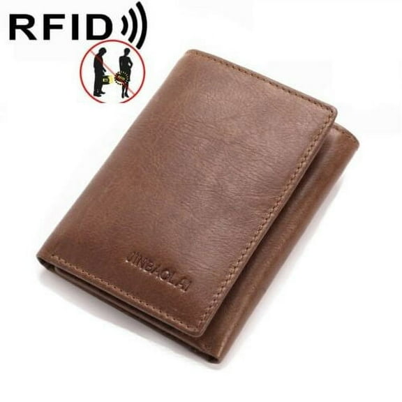 Microseven S7 Men Men's Brown Trifold RFID Blocking Real Genuine Leather Classic Wallet