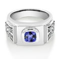 thumbnail image 2 of Gem Stone King 2.74 Cttw 10MM Cushion Cut Blue Tanzanite and White Zirconia 925 Sterling Silver Ring for Men | Gemstone Birthstone (Size 13), 2 of 4