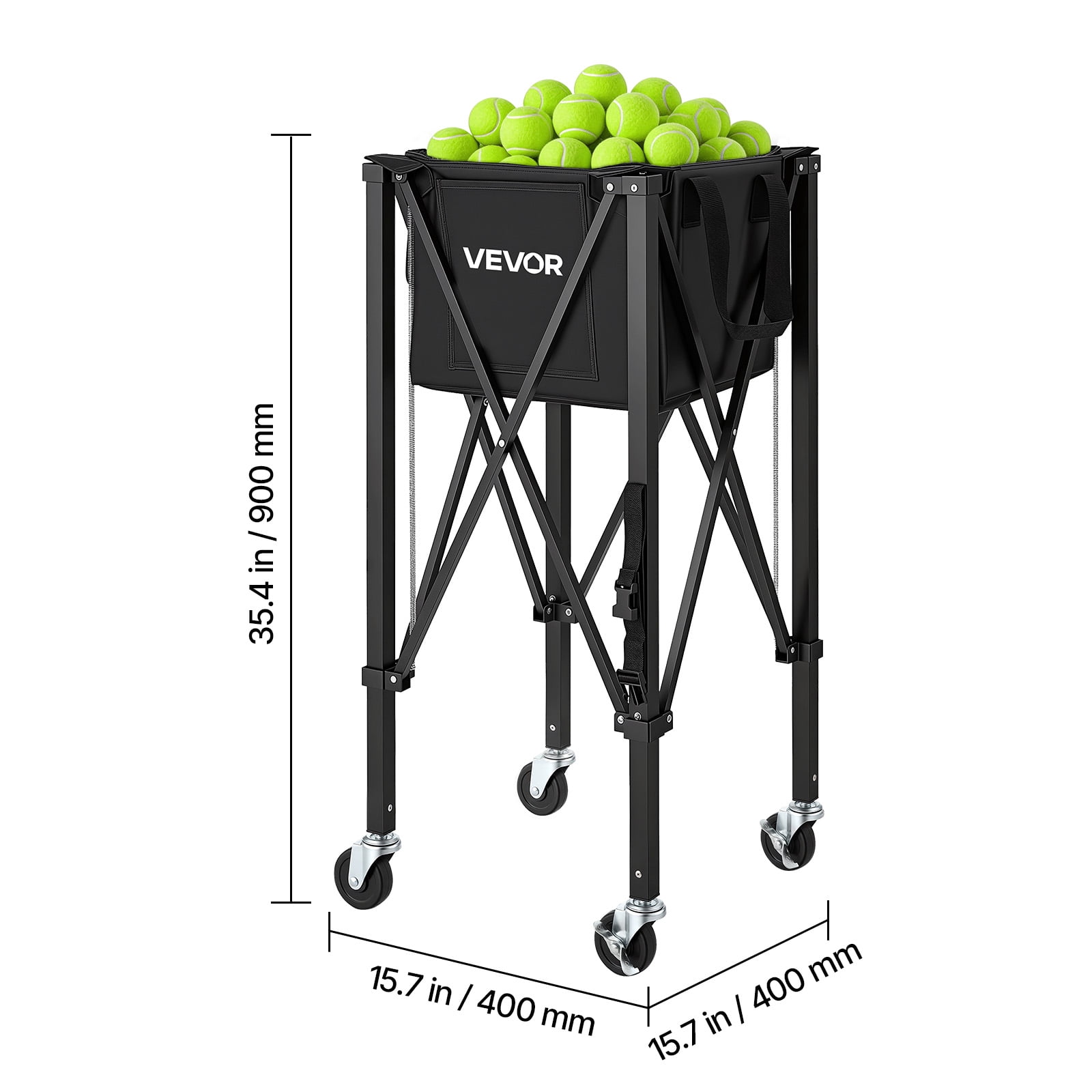 VEVOR Tennis Ball Hopper, Holds 120 Tennis Balls, Foldable Pickleball Basket Cart with Wheels for Easy Pick Up, Lightweight Aluminum Alloy, Portable Pickleball Caddy with Storage Bag, for Training
