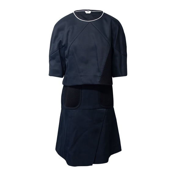 Pre-Owned Fendi Dress with Cape and Mesh detail in Navy Blue Polyamide