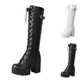 thumbnail image 6 of Oyedens Platform Knee High Combat Boots for Women Gothic Black Leather Knight Tall Boots, 6 of 7