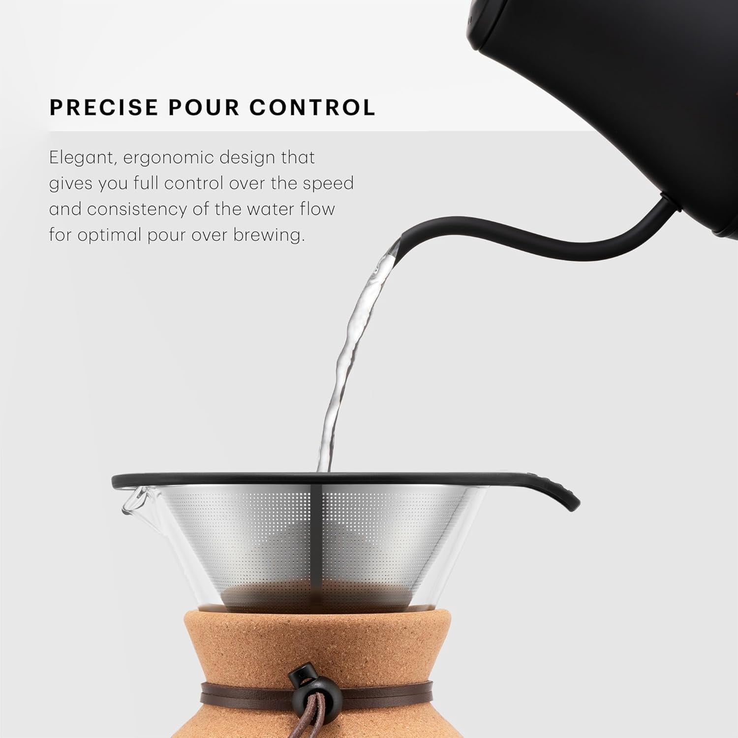 27oz Bistro Gooseneck Electric Water Kettle, Pour Over Coffee & Tea, Stainless Steel, Matte Black