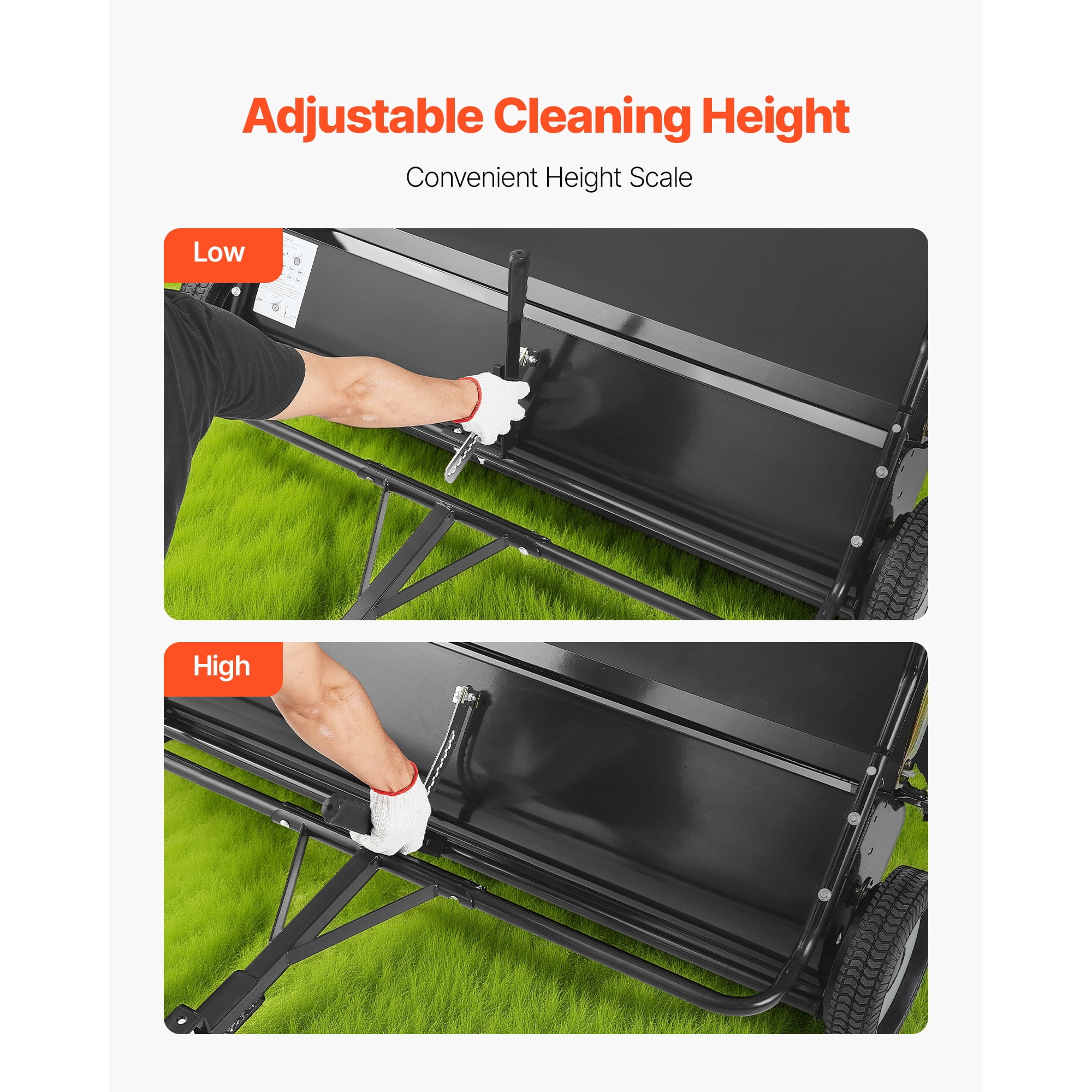 KFFKFF 48-Inch Tow-Behind Lawn Sweeper, 26 cu. ft Hopper Capacity, Yard and Garden Debris Collector with Dump Rope, Adjustable Height for Grass and Leaf Cleanup