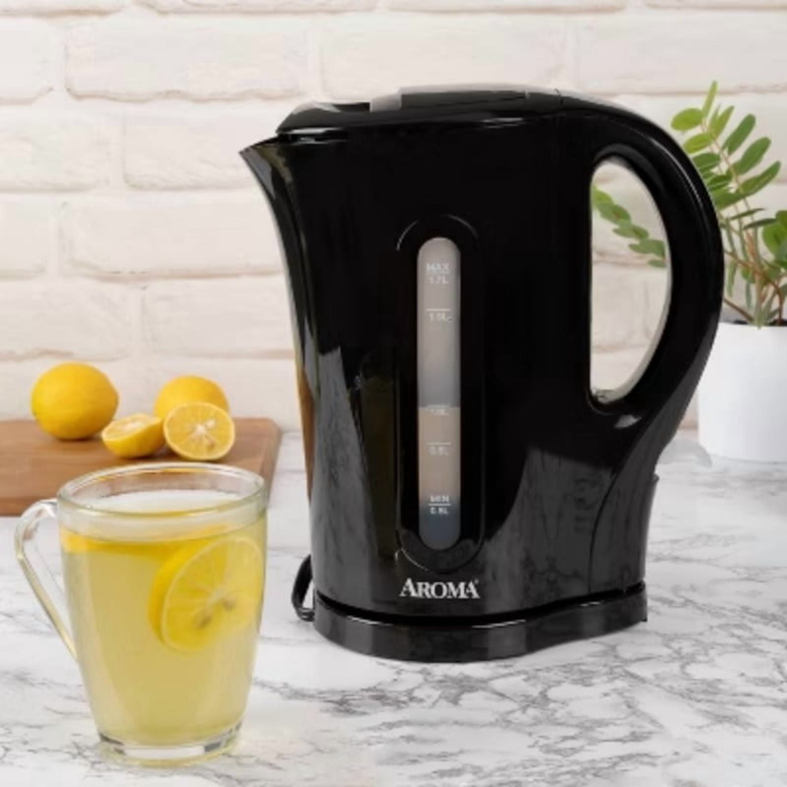 1.7L Electric Kettle - Black: Dripless Spout, 1500W, Water Level Viewer