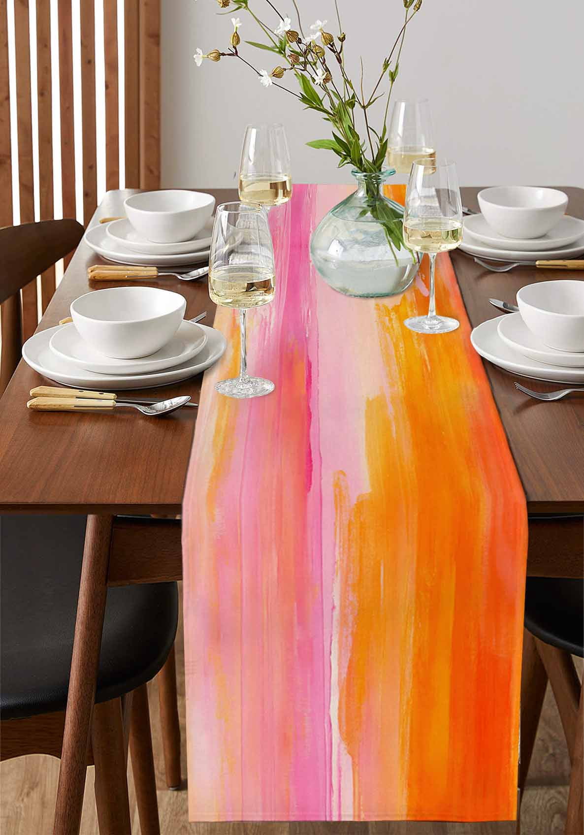 Table Runner Yellow Pink Painting Table Decoration for Kitchen Dinning Abstract Art Table Decoration for Indoor Outdoor Party Wedding Decor 13x72inch