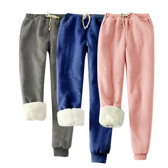 Makaor Jogger Pants for Women Plus Size 3 Pack Solid Baggy Fleece Lounge Joggers with Elastic Waist Blue 5XL