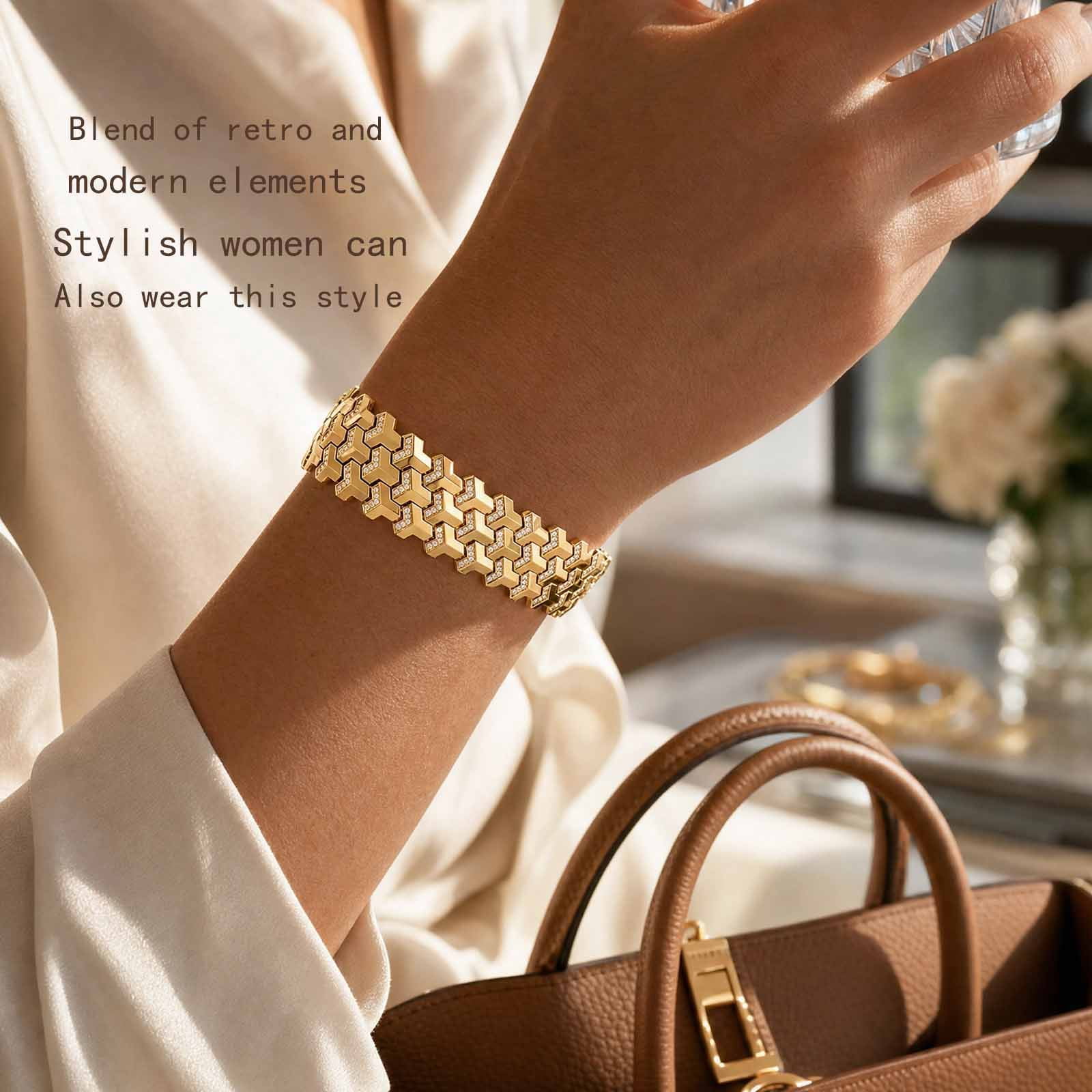 Men Geometric Link Bracelet, Handmade Modern Out Jewelry Accessories for Men Gold 7 Inches