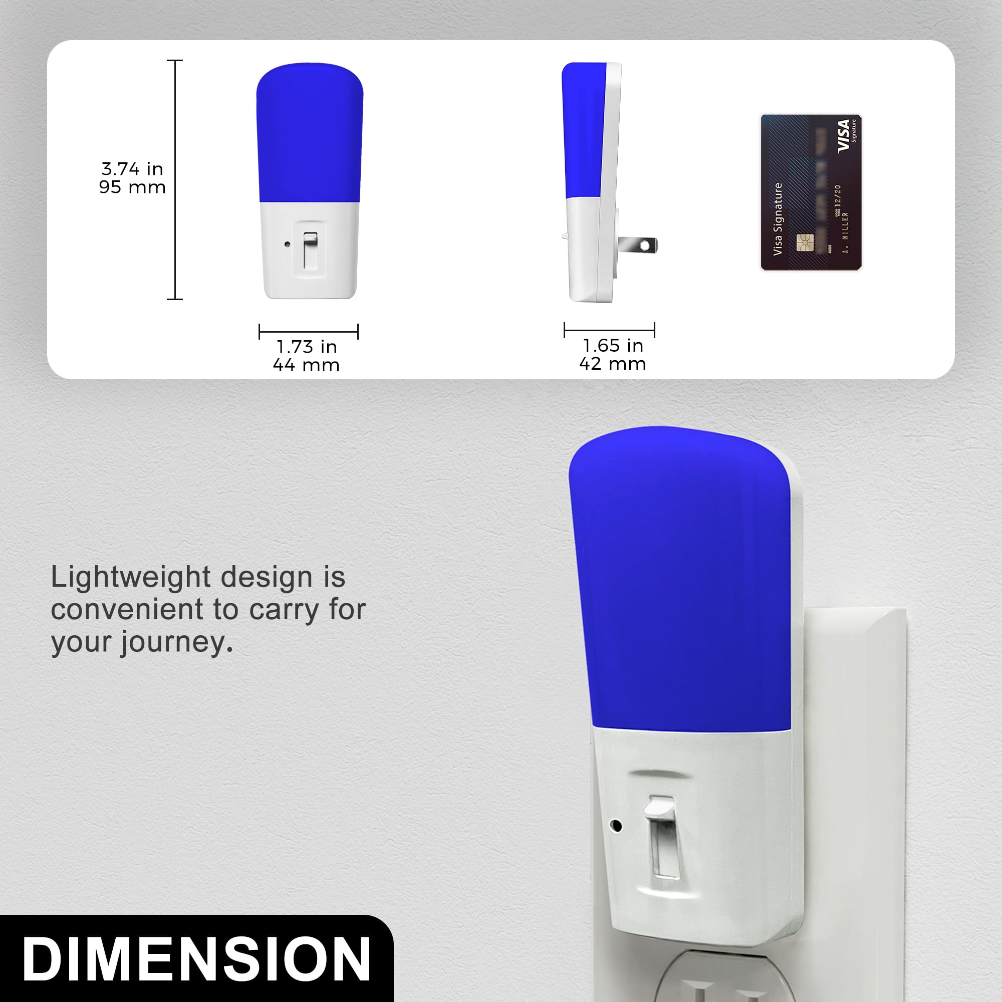 YANSUN 2-Pack Modern Blue LED Night Light, Vertical Dimmable Plug-in for Wall, Auto Light Sensor, 1-Watt Integrated LED with White Acrylic Cover