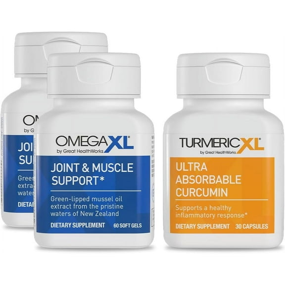 OmegaXL Powerful Joint and Muscle Support Supplement 60 Count (2 Pack) & TurmericXL Healthy Inflammatory Response Supplement (30 Count)