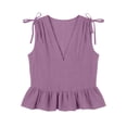 thumbnail image 6 of HongQid Women's Tie-Shoulder Ruffle Peplum Blouse Summer Sleeveless V Neck Linen Blend Tank Tops, 6 of 6