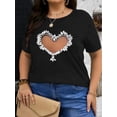 thumbnail image 1 of 1pc Women's Fashion T-Shirt, Geometric Rhinestone Heart Print, Crew Neck, Medium Stretch,, 1 of 7