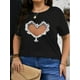 thumbnail image 1 of Camiseta de moda para mujer, estampado geométrico de corazón con diamantes de imitación, cuello redondo, elasticidad media, camiseta deportiva informal., 1 of 7