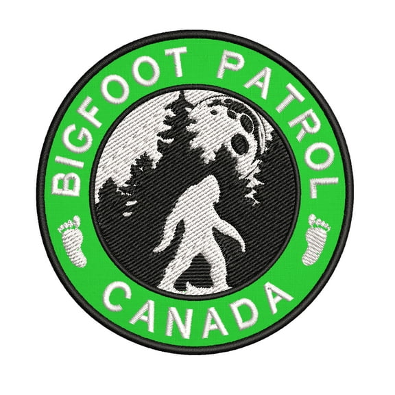 Canada Bigfoot Patrol! Cryptid Sasquatch Watch! 3.5 Inch Iron Or Sew On Embroidered Fabric Badge Patch Unexplained Mysteries Iconic Series